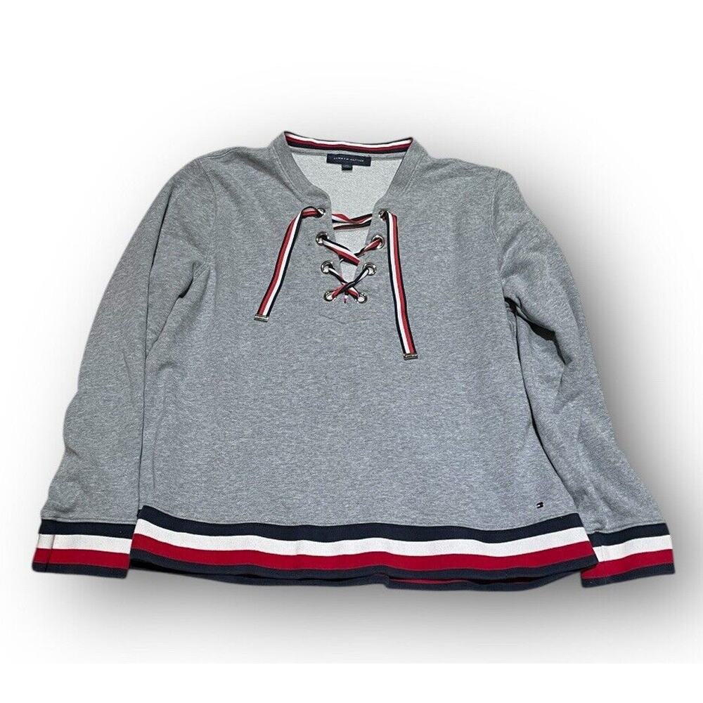 Tommy‎ Hilfiger Women's Long Sleeve Lace Up Sweater , Grey, Size XXL, 2XL 23x26”